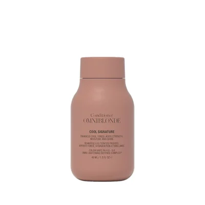 Omniblonde Cool Signature Conditioner 40ml – balsam til blondt hår, der fugter, genopbygger og neutraliserer gule toner for en kold og glansfuld finish.