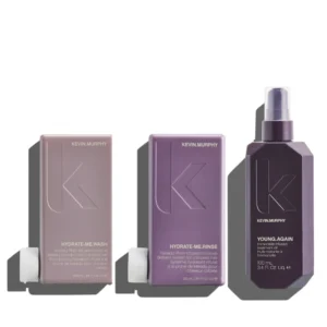 Radiate Hydrate gaveæske fra Kevin Murphy med Hydrate-Me.Wash, Hydrate-Me.Rinse og Young.Again olie til fugtgivende pleje og beskyttelse af tørt og farvet hår.