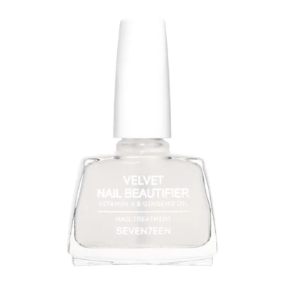 Seventeen Velvet Nail Beautifier – styrkende mat basecoat med E-vitamin og ginsengolie til sunde og glatte negle.
